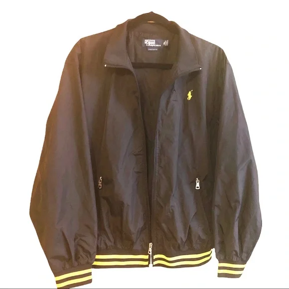 VINTAGE POLO RALPH LAUREN MONOGRAM MEN’S BASEBALL - BOMBER - BLACK AND YELLOW - Picture 2 of 5